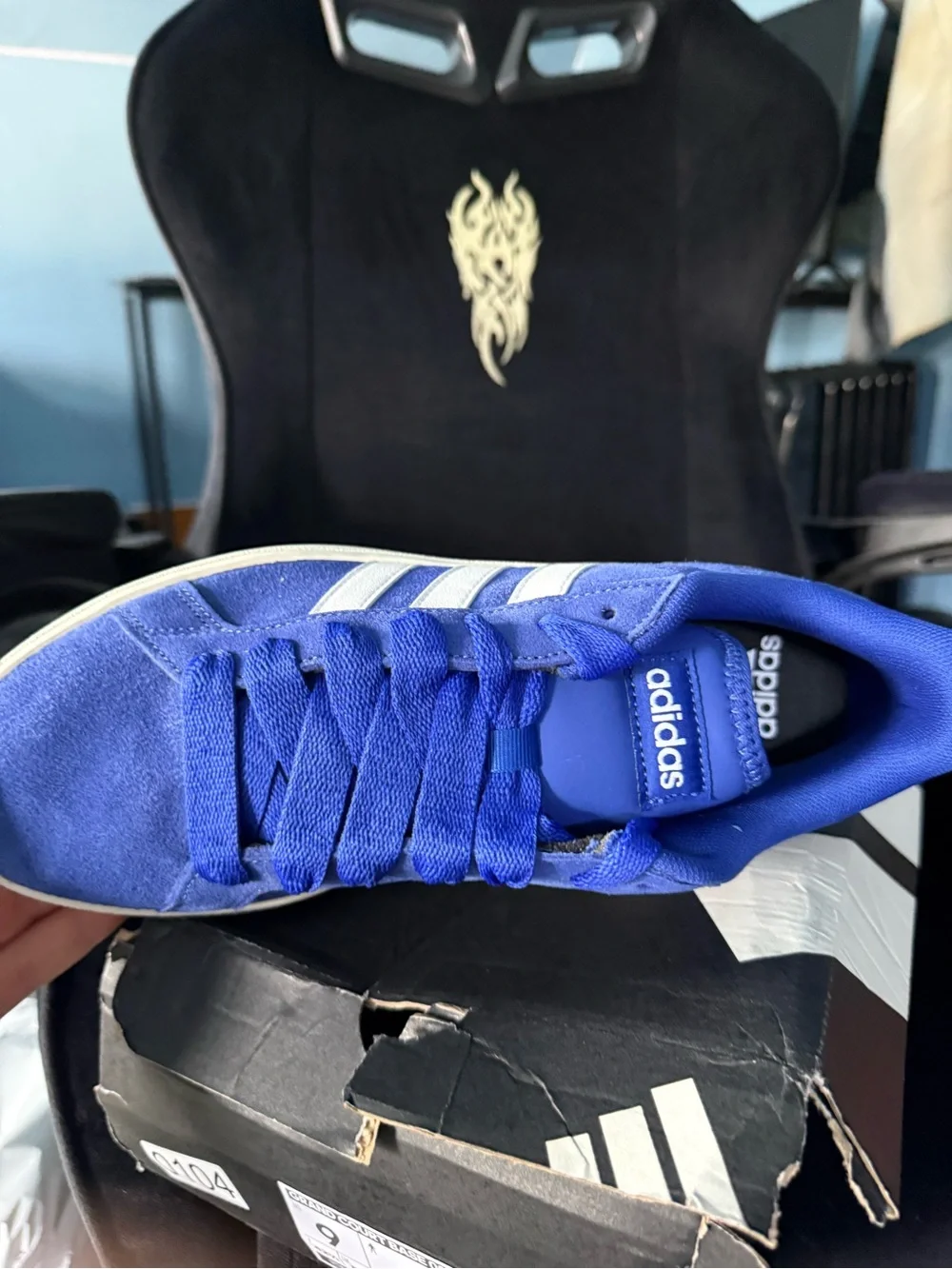 adidas Blue Suede Court-Style Men’s Sneakers with White Stripes